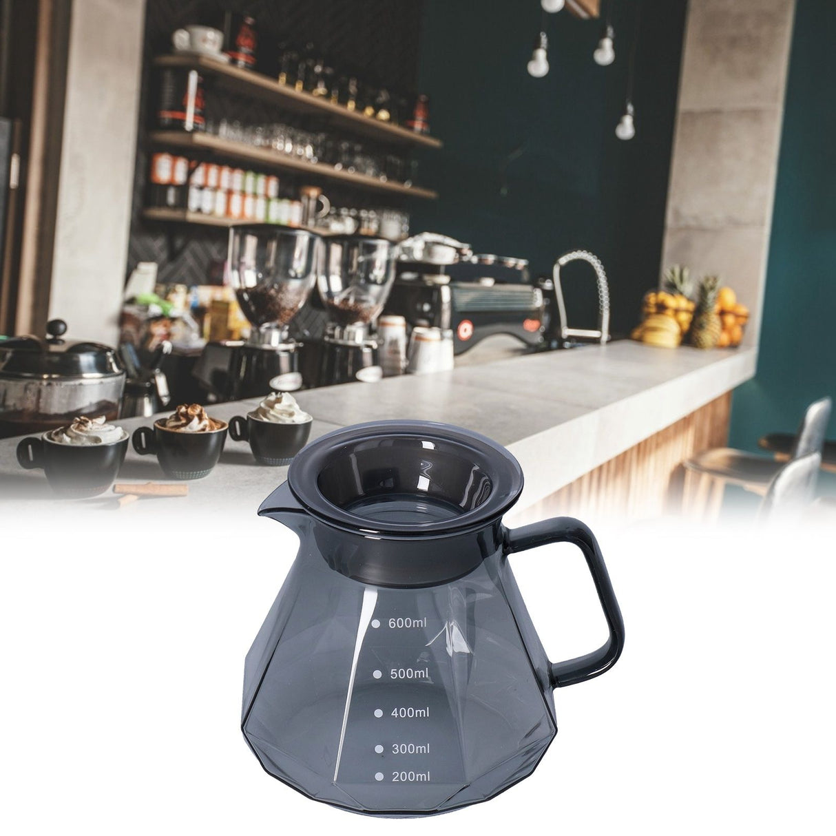 Coffee Kettle Heat Resistant Coffee Sharing Pot Transparent Black Glass Tea Pot for Kitchen Home600ml