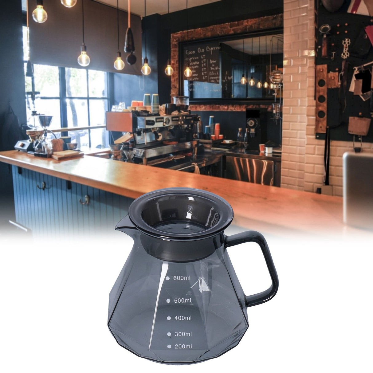 Coffee Kettle Heat Resistant Coffee Sharing Pot Transparent Black Glass Tea Pot for Kitchen Home600ml