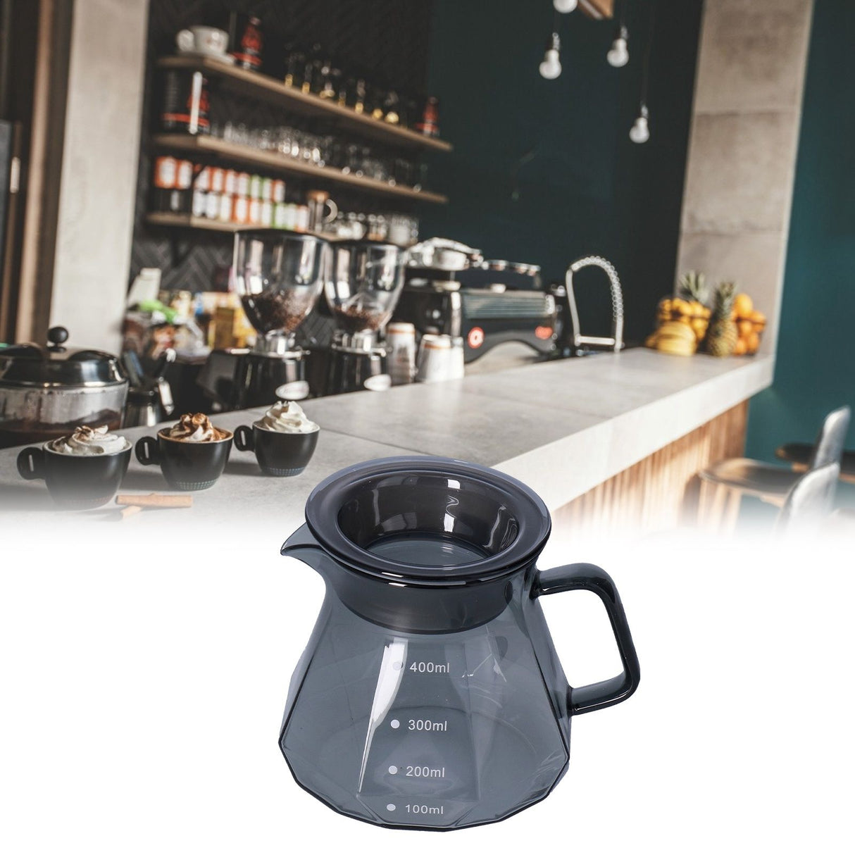 Coffee Kettle Heat Resistant Coffee Sharing Pot Transparent Black Glass Tea Pot for Kitchen Home400ml