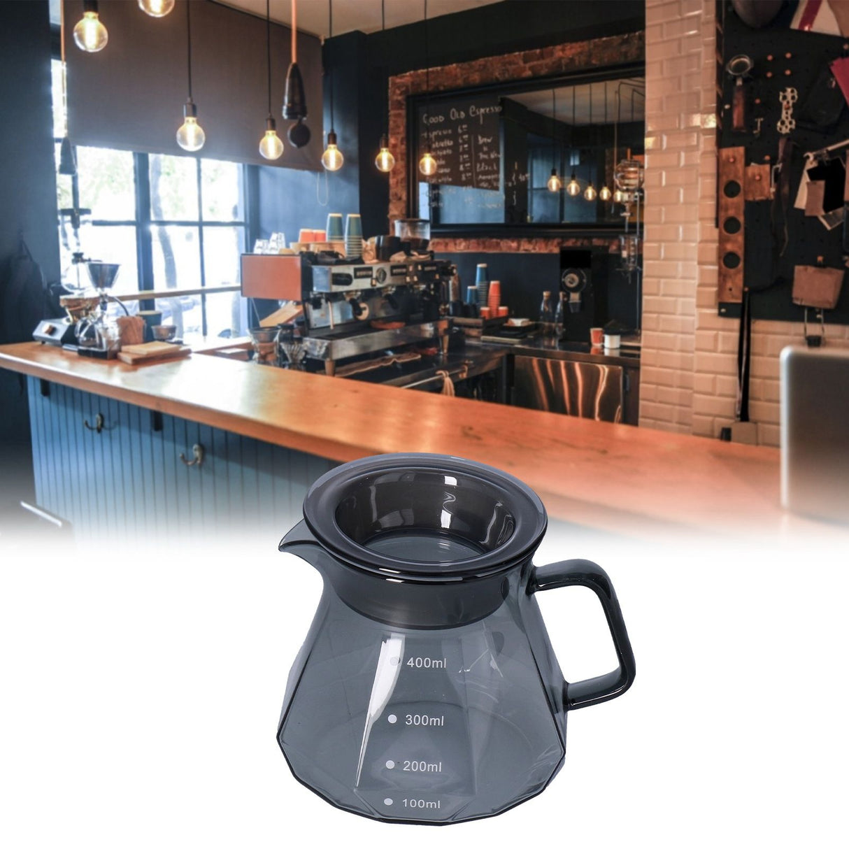 Coffee Kettle Heat Resistant Coffee Sharing Pot Transparent Black Glass Tea Pot for Kitchen Home400ml