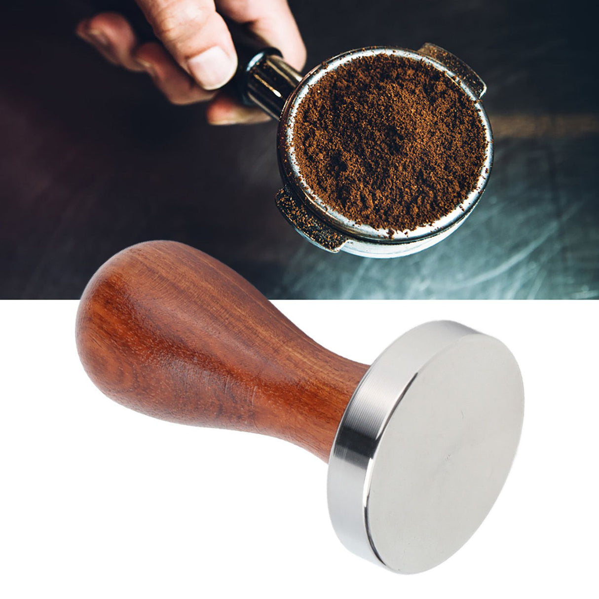 53mm Coffee Tamper with Wooden Handle Stainless Steel Coffee Powder Hammer for Restaurant