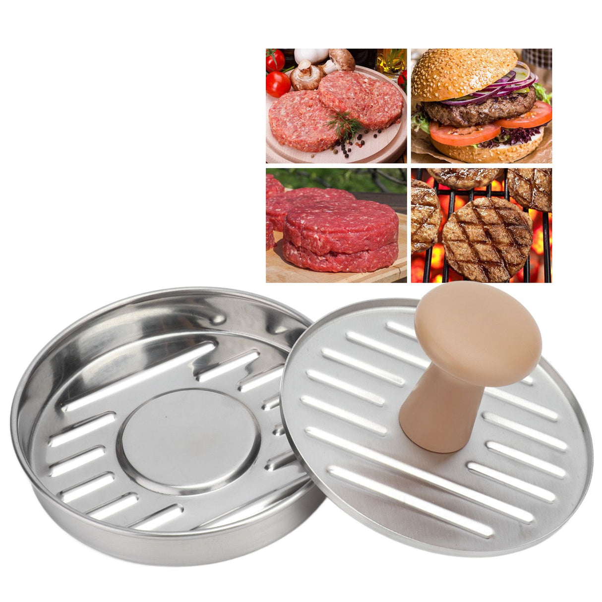 Hamburger Meat Press Stainless Steel Burger Making Tool with Plastic Handle Patty Maker Mold