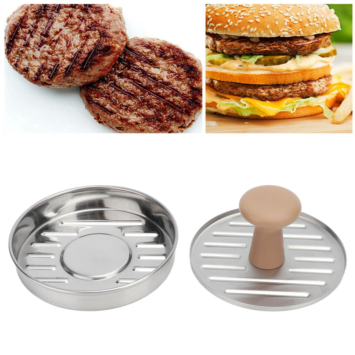 Hamburger Meat Press Stainless Steel Burger Making Tool with Plastic Handle Patty Maker Mold