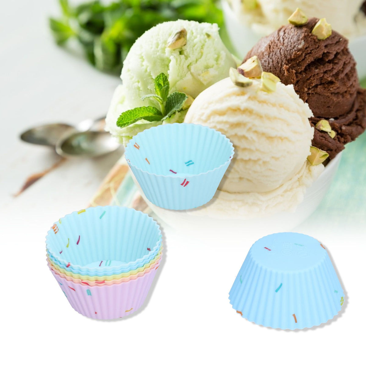 20Pcs Silicone Cupcake Mold Non Stick Reusable Baking Molds for Muffin Biscuits Cheese Cake PastriesRound