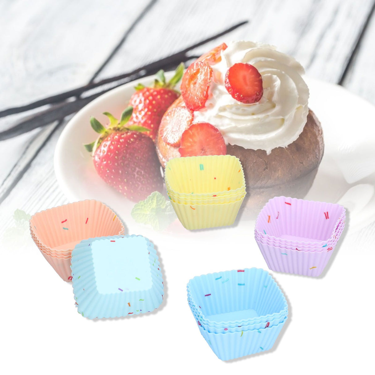 20Pcs Silicone Cupcake Mold Non Stick Reusable Baking Molds for Muffin Biscuits Cheese Cake PastriesSquare
