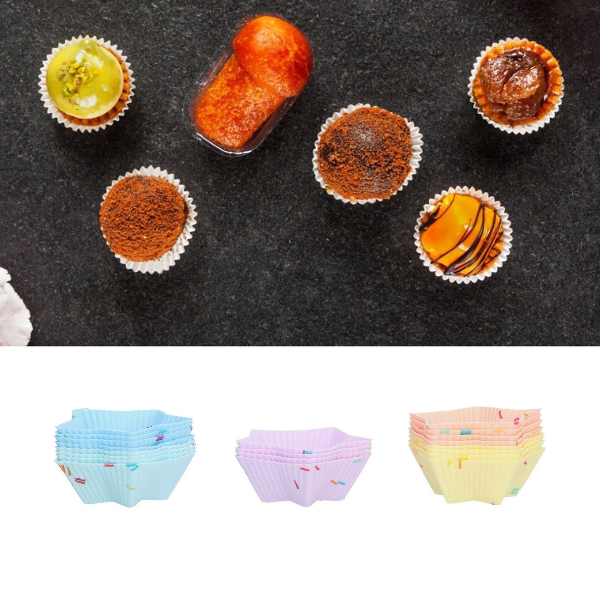 20pcs Silicone Baking Cups Bright Colors Cute Shapes Reusable Cake Making Molds for Donuts PuddingsStar Set