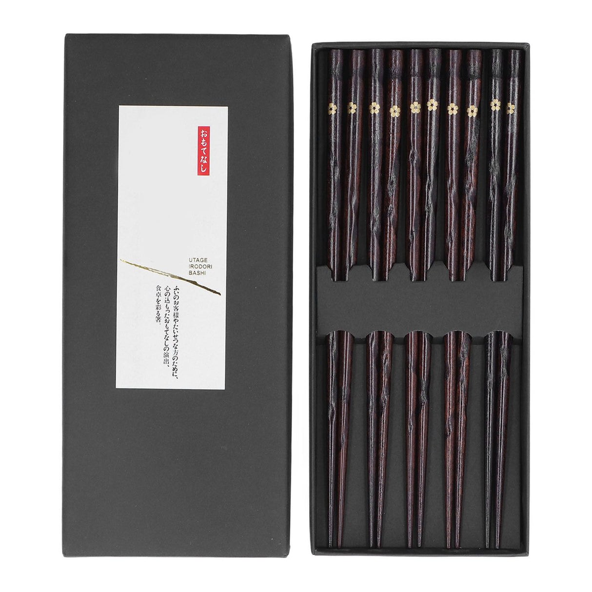5 Pair Japanese Style Wooden Chopsticks Golden Printed Flowers Reusable Traditional Stylish Gift for Family Friends