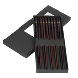 5 Pair Japanese Style Wooden Chopsticks Golden Printed Flowers Reusable Traditional Stylish Gift for Family Friends