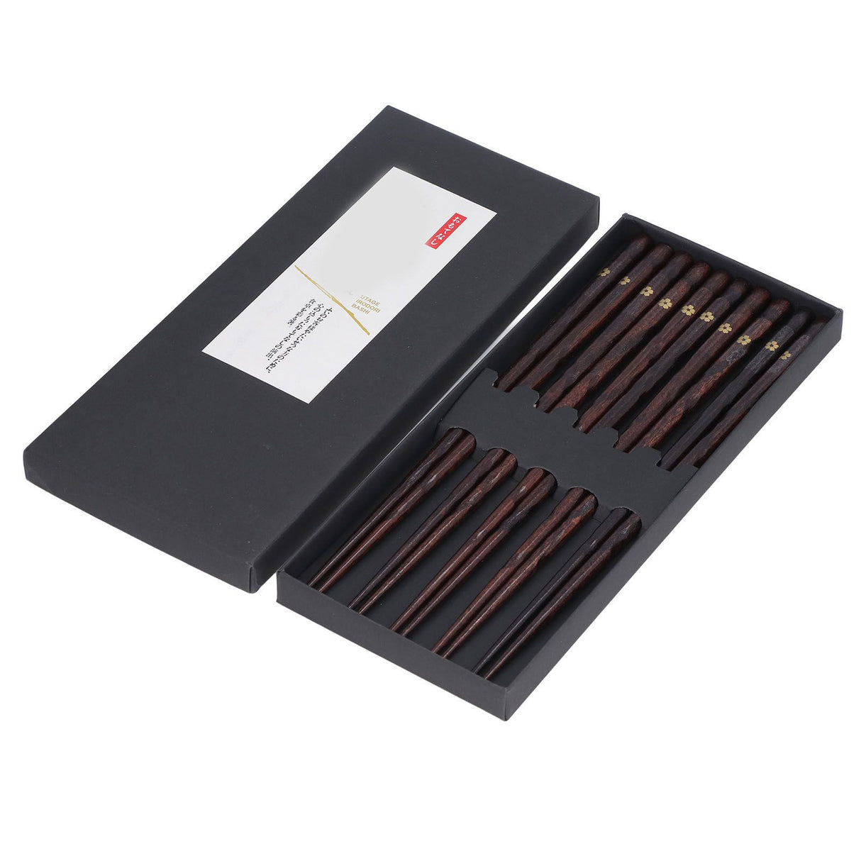 5 Pair Japanese Style Wooden Chopsticks Golden Printed Flowers Reusable Traditional Stylish Gift for Family Friends