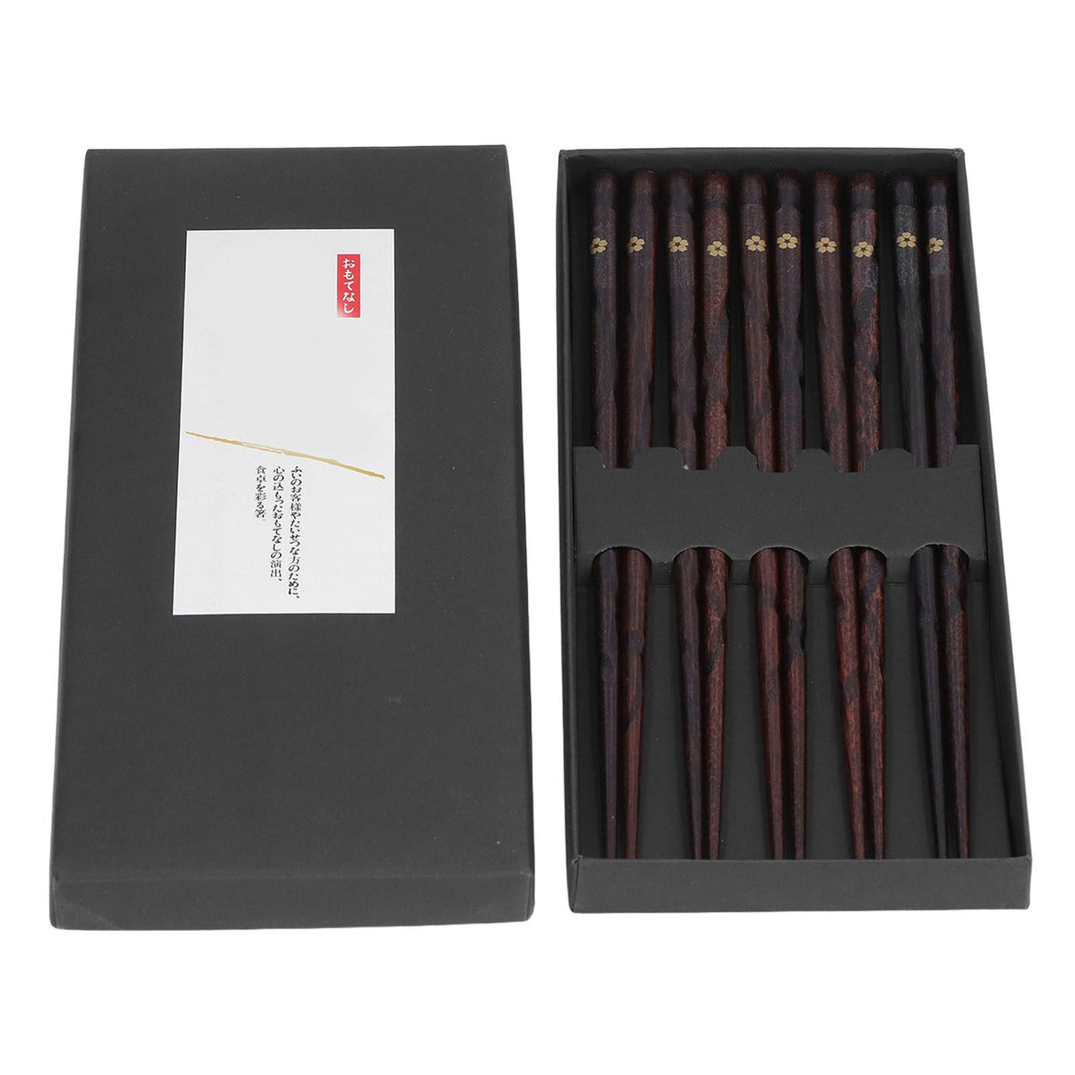 5 Pair Japanese Style Wooden Chopsticks Golden Printed Flowers Reusable Traditional Stylish Gift for Family Friends
