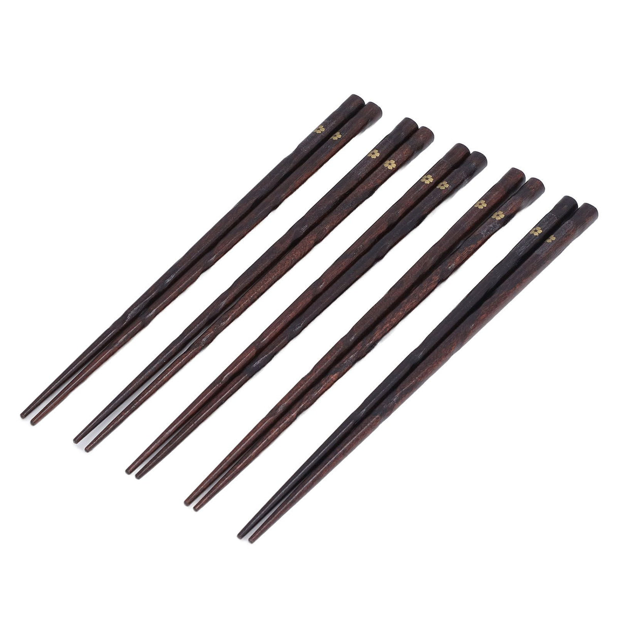 5 Pair Japanese Style Wooden Chopsticks Golden Printed Flowers Reusable Traditional Stylish Gift for Family Friends