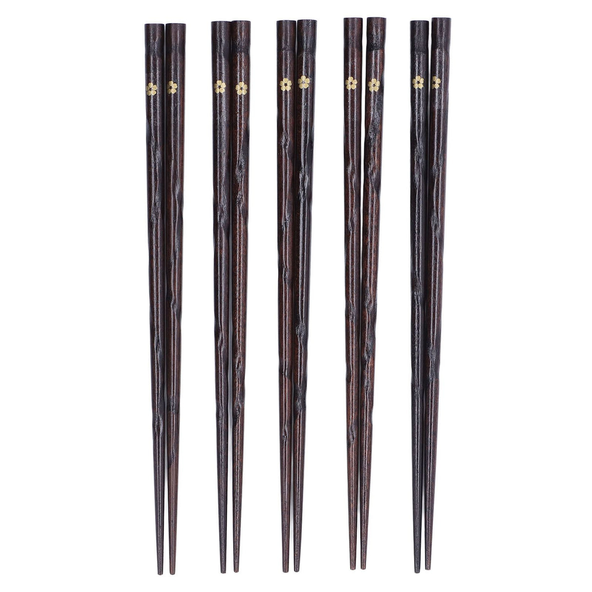 5 Pair Japanese Style Wooden Chopsticks Golden Printed Flowers Reusable Traditional Stylish Gift for Family Friends