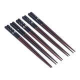 5 Pairs Chopsticks Phoebe Zhennan Printing Reusable 23cm/9.1in Long Safe for Japanese Style Box TablewareBlack - 45-Degree Angle