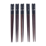 5 Pairs Chopsticks Phoebe Zhennan Printing Reusable 23cm/9.1in Long Safe for Japanese Style Box TablewareBlack - Close-Up Angle