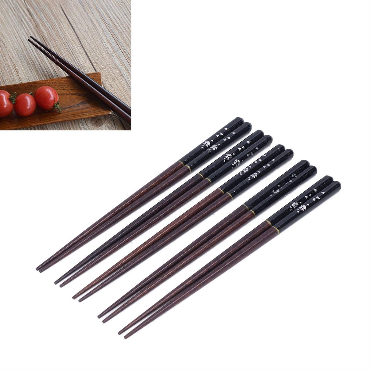 5 Pairs Chopsticks Phoebe Zhennan Printing Reusable 23cm/9.1in Long Safe for Japanese Style Box TablewareBlack