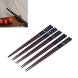 5 Pairs Chopsticks Phoebe Zhennan Printing Reusable 23cm/9.1in Long Safe for Japanese Style Box TablewareBlack