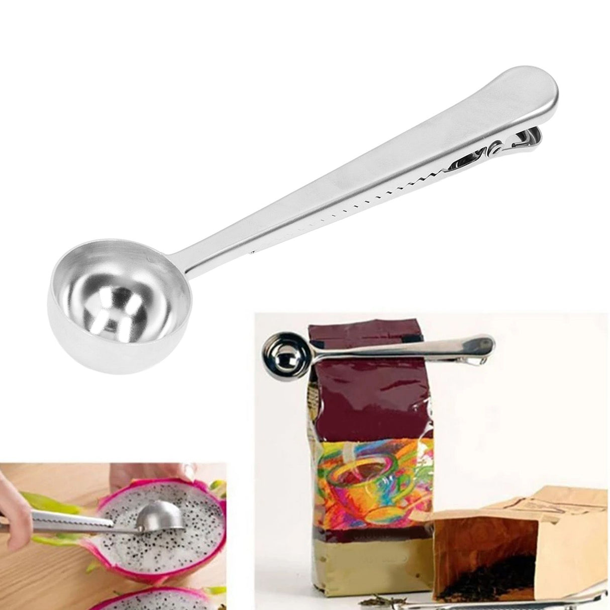 Coffee Scoop Food Grade Stainless Steel Dishwasher Available 2 in 1 Sealing Function Spoon for Kitchen Restaurant