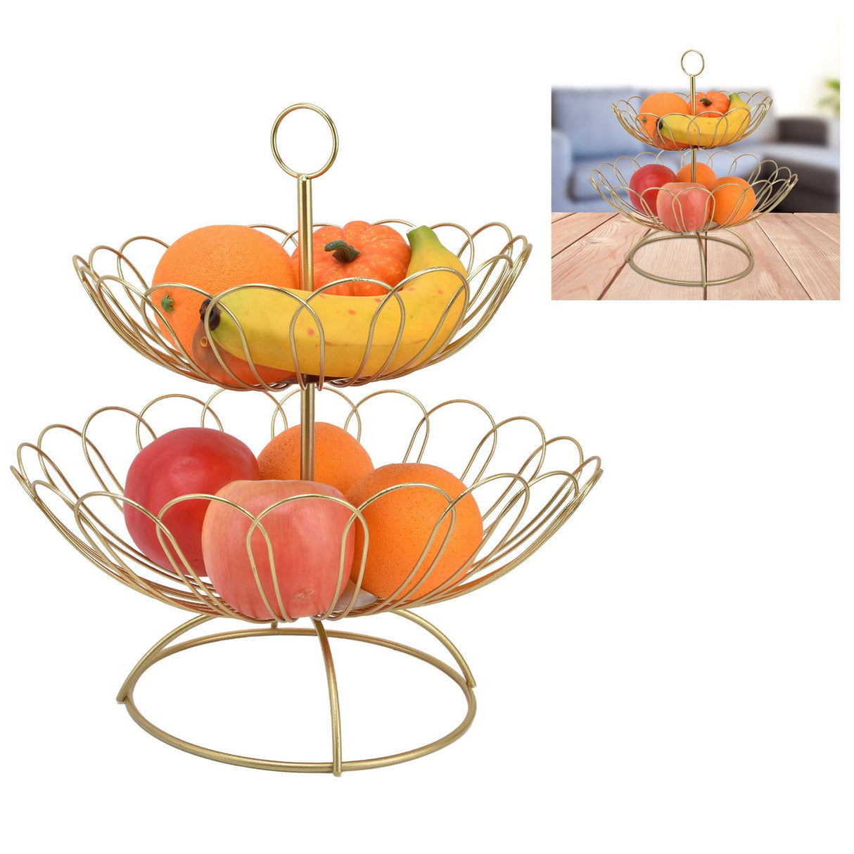 2 Tier Fruit Bowl Modern Nordic Design Geometric Detachable Gold Fruit Basket for Home Decoration