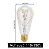 Light Bulb Love Peach Heart Shaped Transparent LED Filament Lamp Bulb 110V E27 Lamp Holder 4W Warm Light - Extra Image