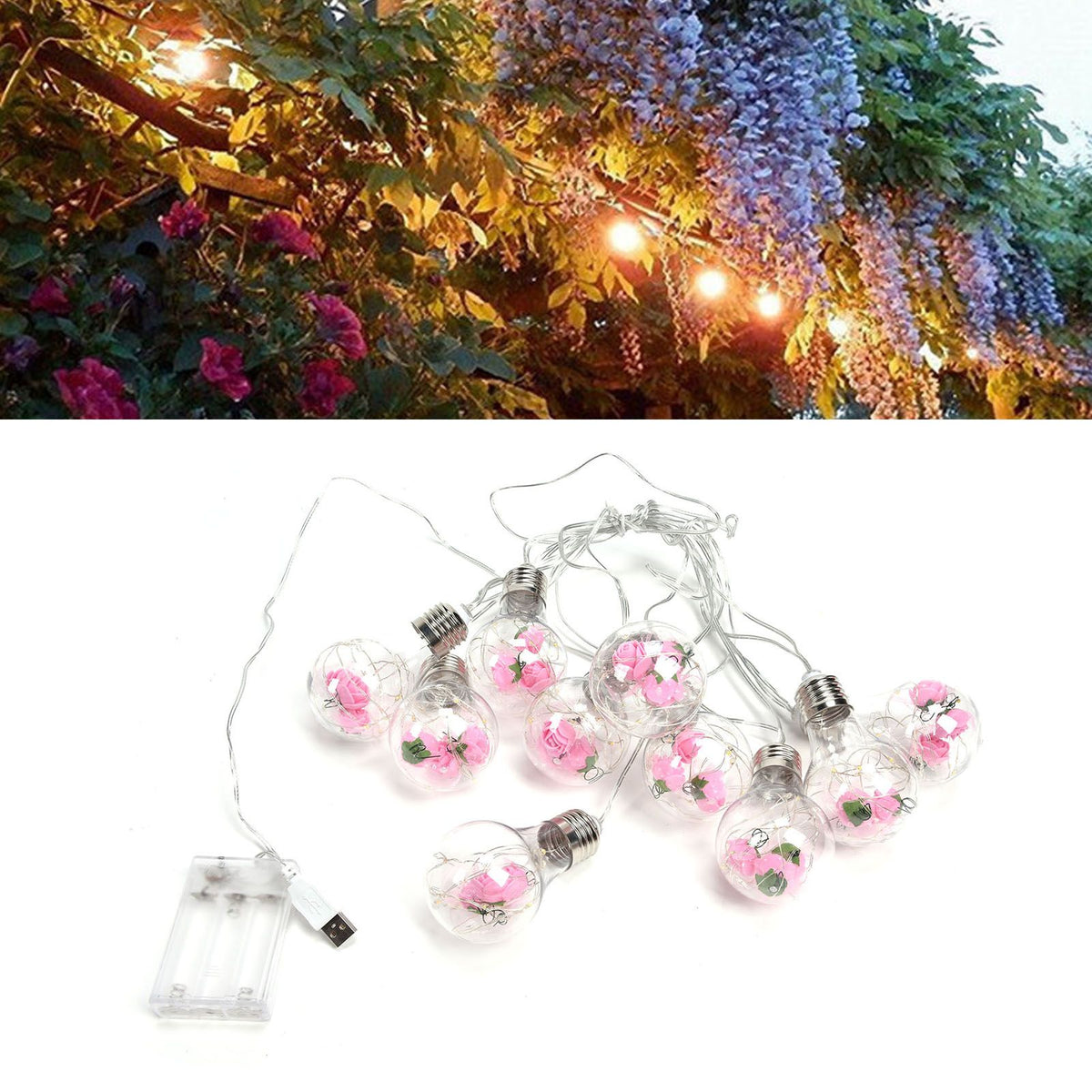 Light String 100LEDs Copper Wire Light String Artificial Rose E27 Bulb Children's Room Bedroom Decorative Lamp