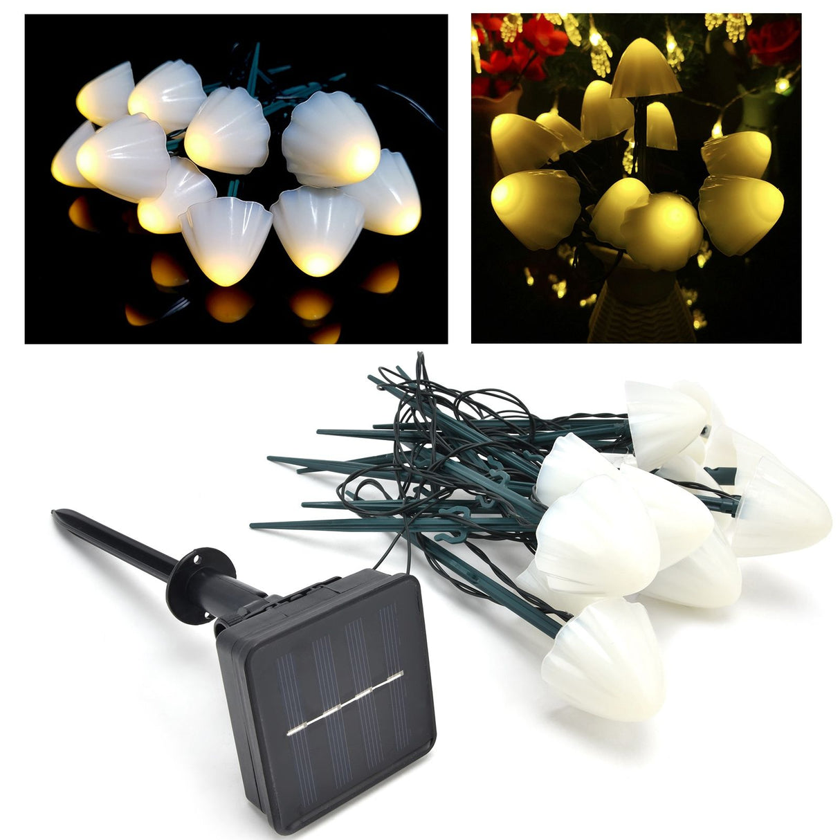 Solar Mushroom Shaped Light String Waterproof Decorative Lamp with 12LEDs 2 Lighting Modes