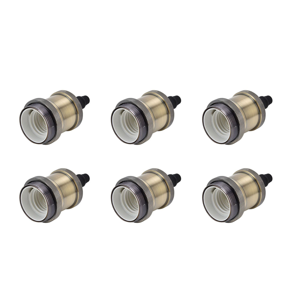 6 Pcs Lamp Holder Metal E26 E27 Screw Retro Lighting Base Accessories with Ground Aluminum ShellBlue Bronze