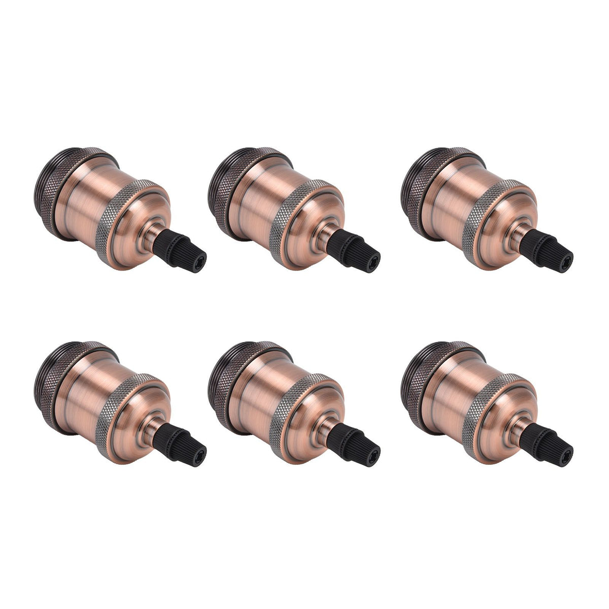 6 Pcs Lamp Holder Metal E26 E27 Screw Retro Lighting Base Accessories with Ground Aluminum ShellRed Bronze