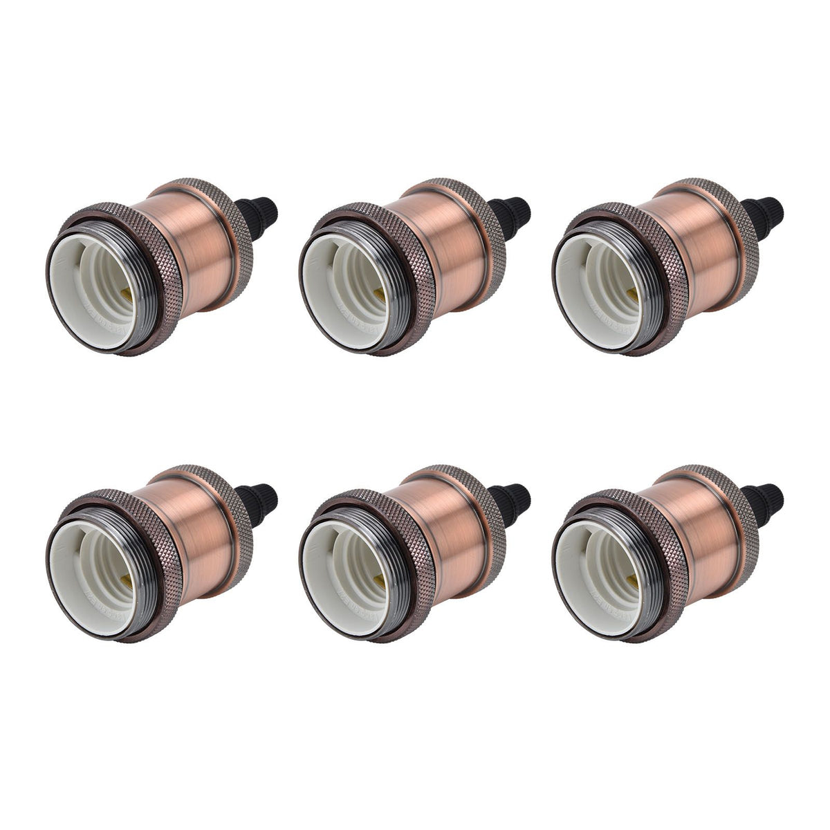 6 Pcs Lamp Holder Metal E26 E27 Screw Retro Lighting Base Accessories with Ground Aluminum ShellRed Bronze