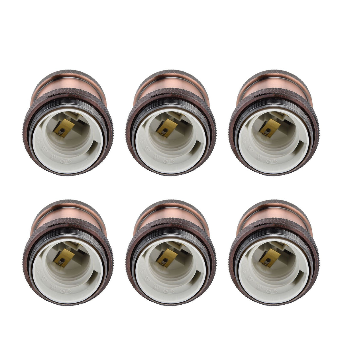 6 Pcs Lamp Holder Metal E26 E27 Screw Retro Lighting Base Accessories with Ground Aluminum ShellRed Bronze