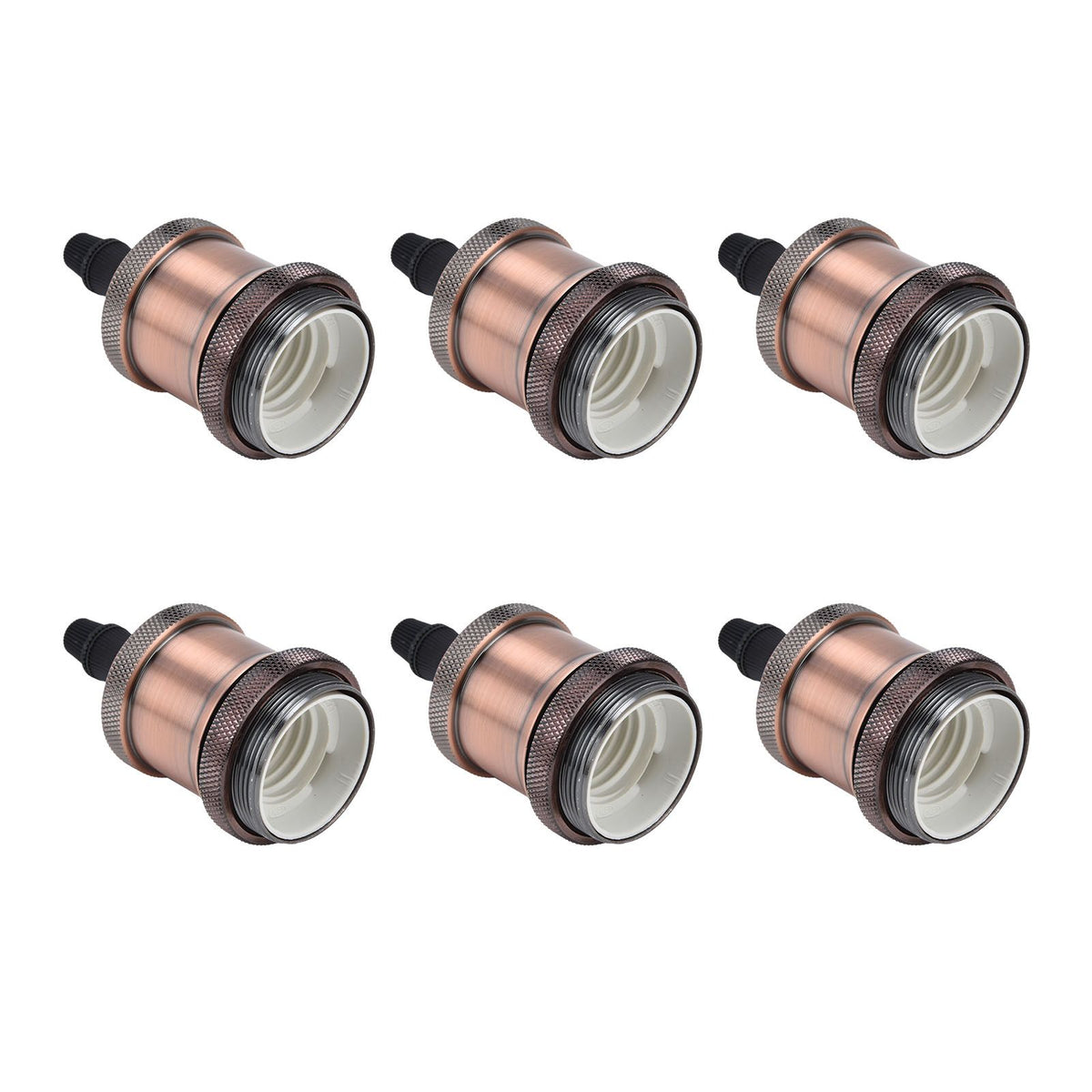 6 Pcs Lamp Holder Metal E26 E27 Screw Retro Lighting Base Accessories with Ground Aluminum ShellRed Bronze