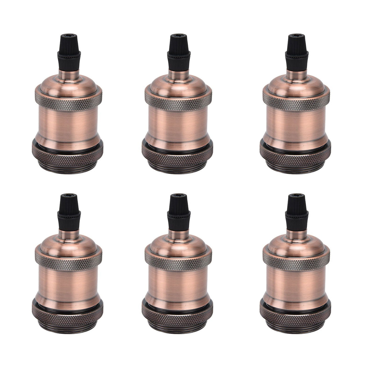 6 Pcs Lamp Holder Metal E26 E27 Screw Retro Lighting Base Accessories with Ground Aluminum ShellRed Bronze