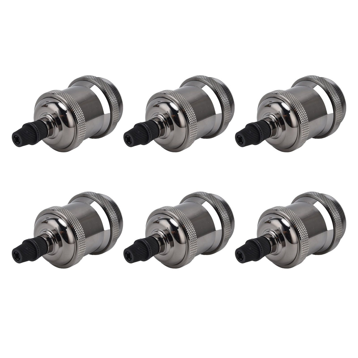 6 Pcs Lamp Holder Metal E26 E27 Screw Retro Lighting Base Accessories with Ground Aluminum ShellPearl Black