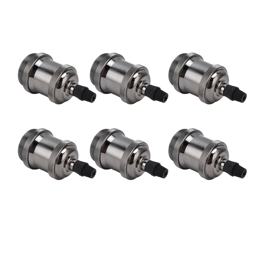 6 Pcs Lamp Holder Metal E26 E27 Screw Retro Lighting Base Accessories with Ground Aluminum ShellPearl Black