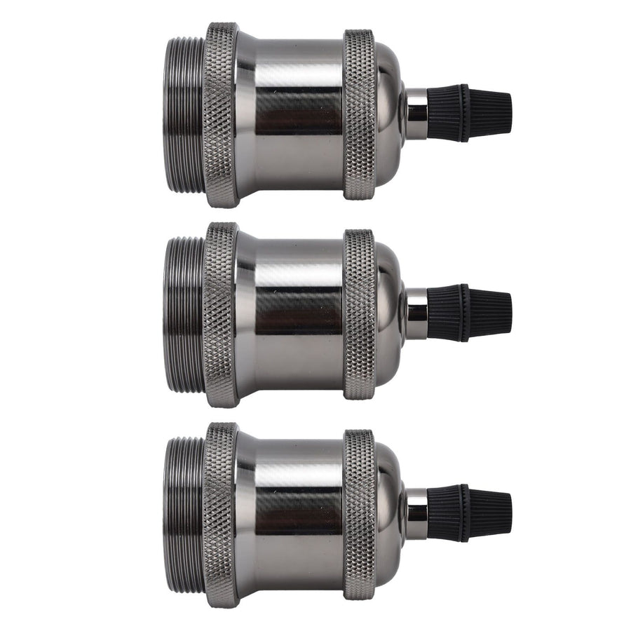 6 Pcs Lamp Holder Metal E26 E27 Screw Retro Lighting Base Accessories with Ground Aluminum ShellPearl Black