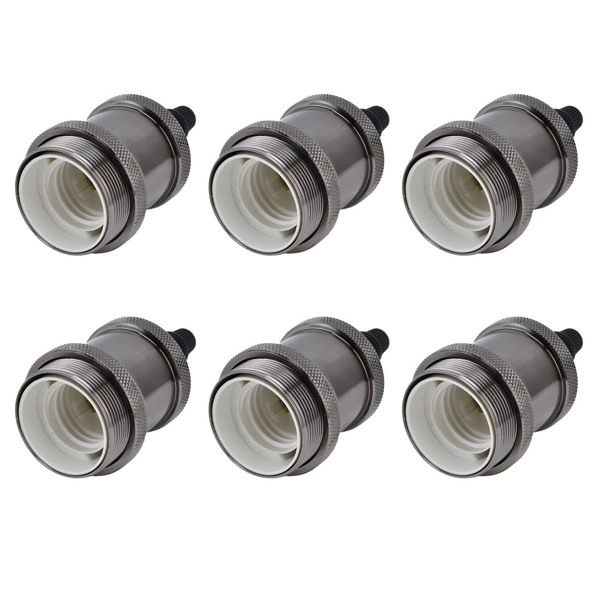 6 Pcs Lamp Holder Metal E26 E27 Screw Retro Lighting Base Accessories with Ground Aluminum ShellPearl Black