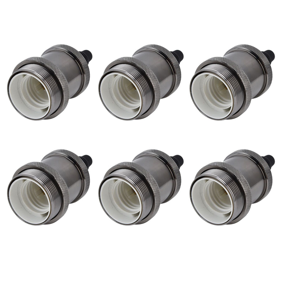 6 Pcs Lamp Holder Metal E26 E27 Screw Retro Lighting Base Accessories with Ground Aluminum ShellPearl Black