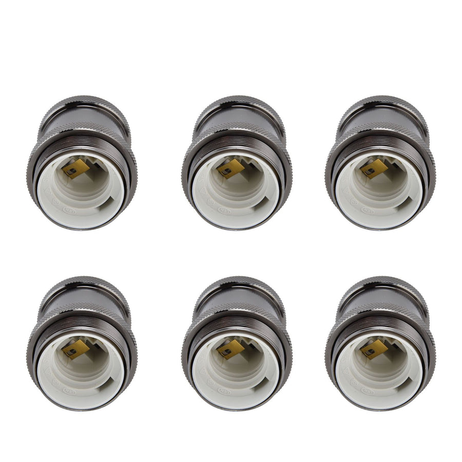 6 Pcs Lamp Holder Metal E26 E27 Screw Retro Lighting Base Accessories with Ground Aluminum ShellPearl Black