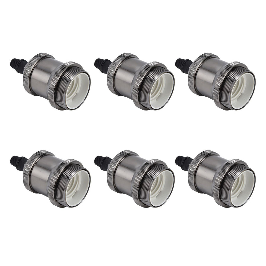 6 Pcs Lamp Holder Metal E26 E27 Screw Retro Lighting Base Accessories with Ground Aluminum ShellPearl Black