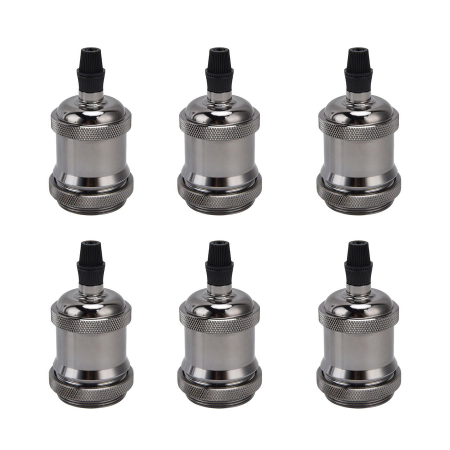 6 Pcs Lamp Holder Metal E26 E27 Screw Retro Lighting Base Accessories with Ground Aluminum ShellPearl Black