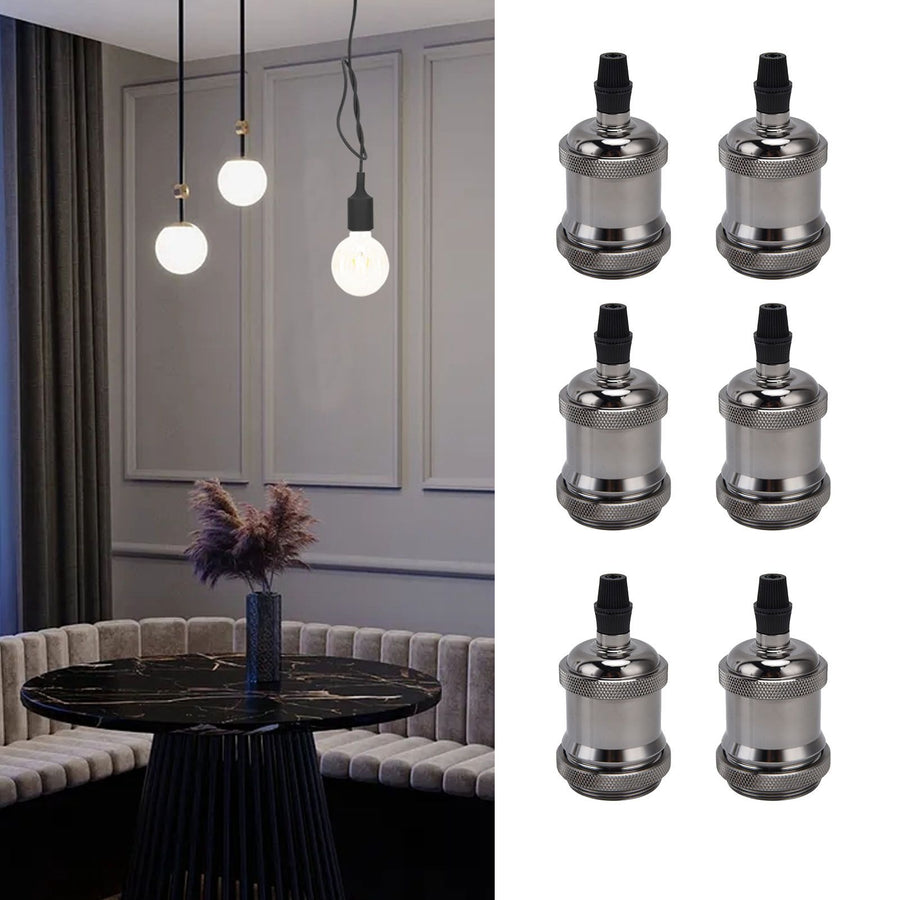 6 Pcs Lamp Holder Metal E26 E27 Screw Retro Lighting Base Accessories with Ground Aluminum ShellPearl Black