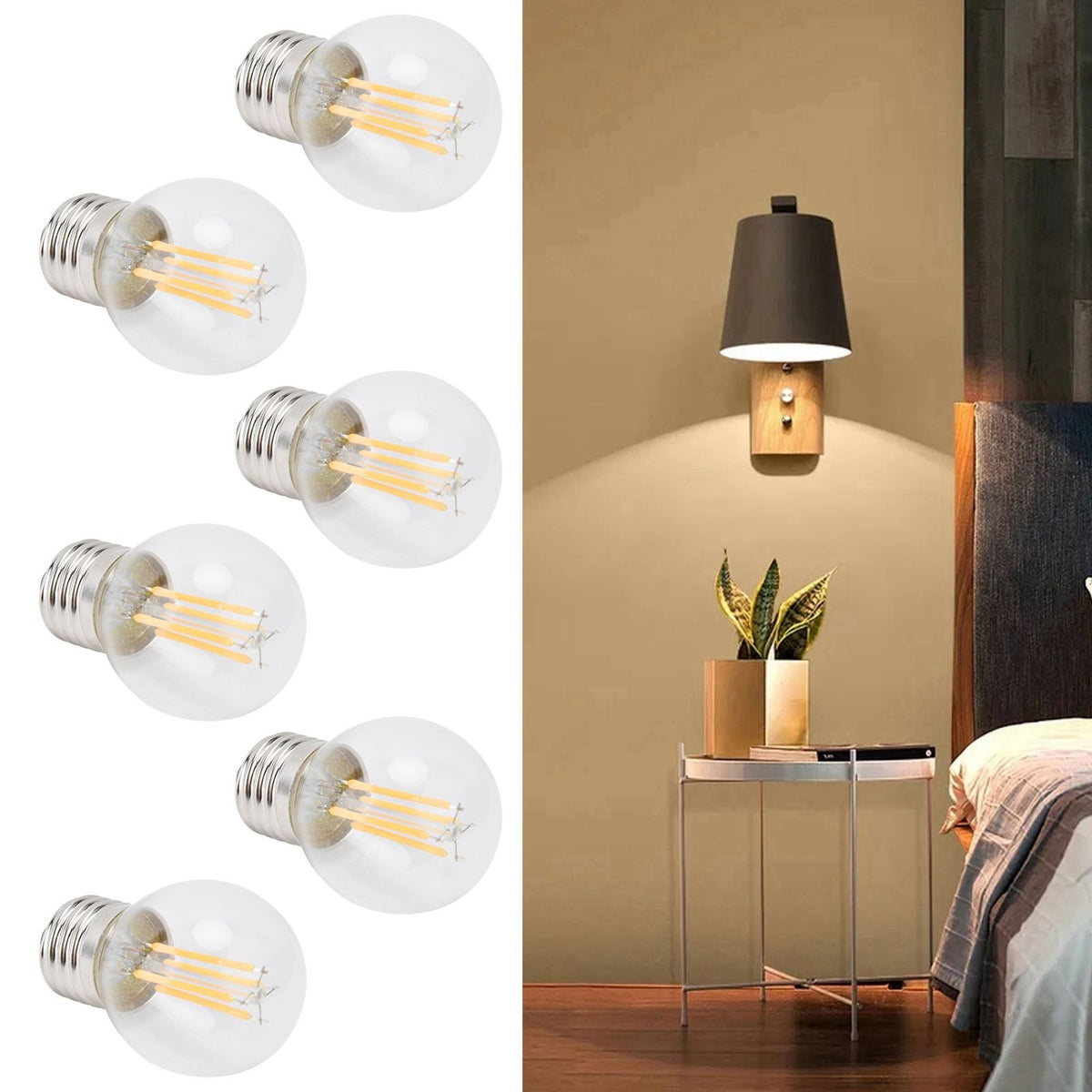 6PCS G45 E27 LED Light Bulb Transparent Glass Bulb Vintage Filament Lamp Warm Light 6W 220V