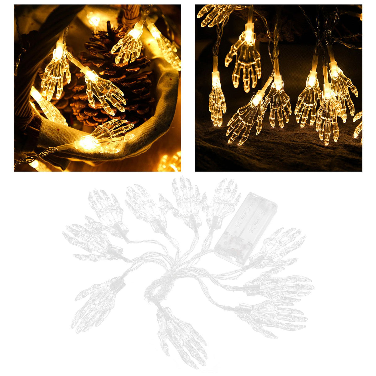 10 Pcs Halloween Skeleton Hand Lights String Battery Powered LED Halloween Spooky String Lights for Decorations