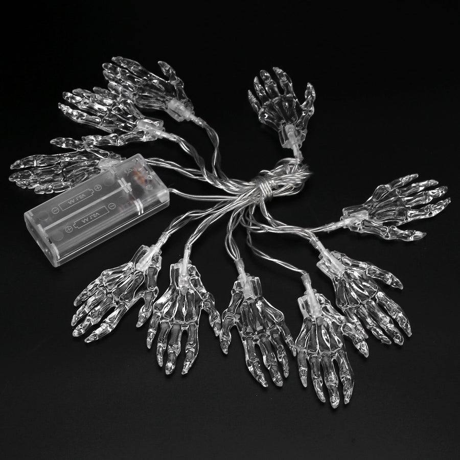 10 Pcs Halloween Skeleton Hand Lights String Battery Powered LED Halloween Spooky String Lights for Decorations