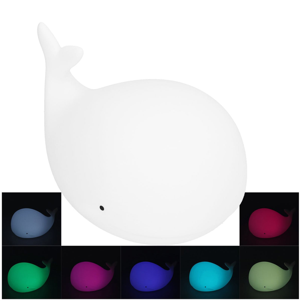 Silicone Night Light USB Charging Cute Whale Shaped Tap Lamp with 3 Lighting Modes 3H Timing Function White