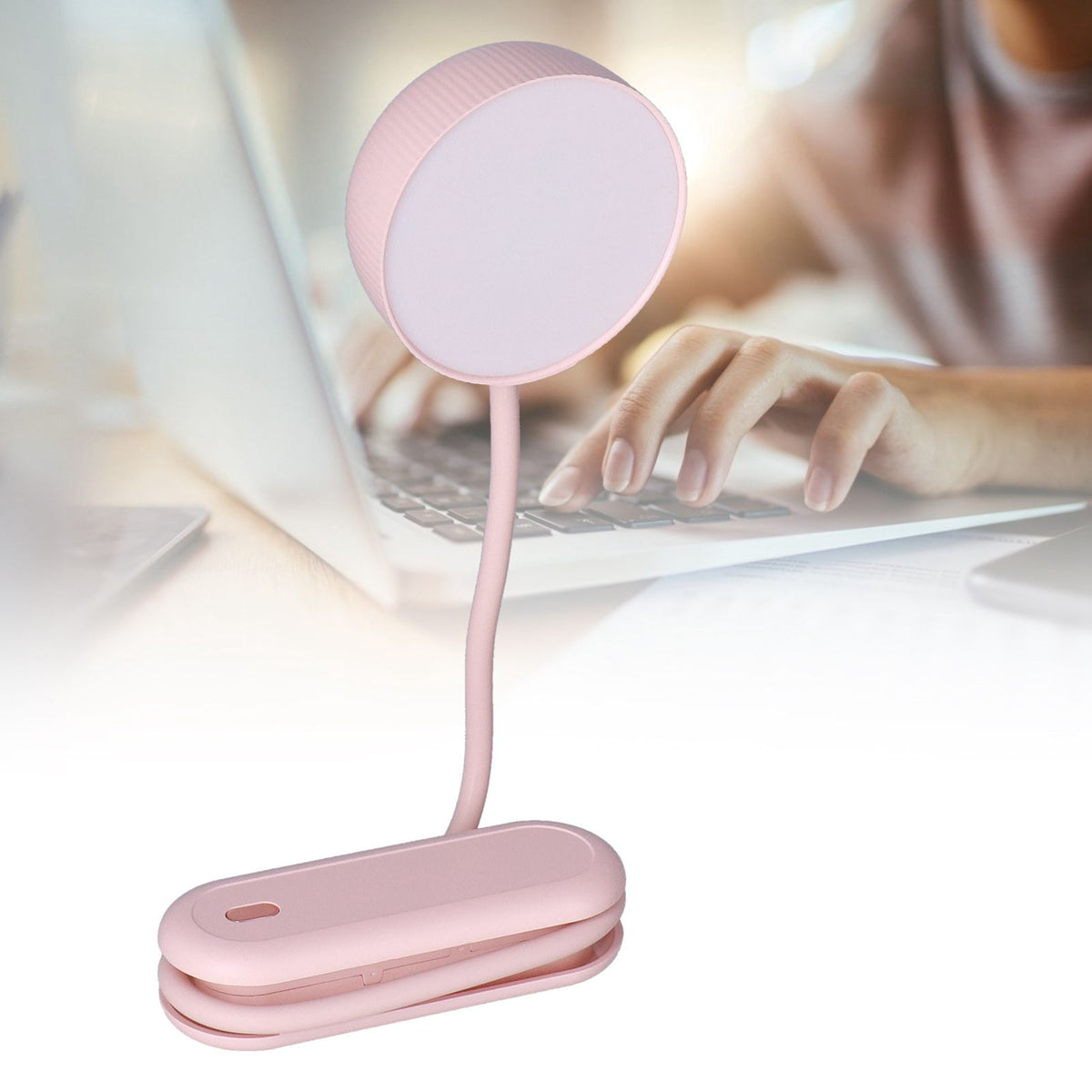 LED Desk Lamp with Gooseneck Night Light 3 Color Stepless Dimming Foldable Eye Protection Lamp USB ChargingPink