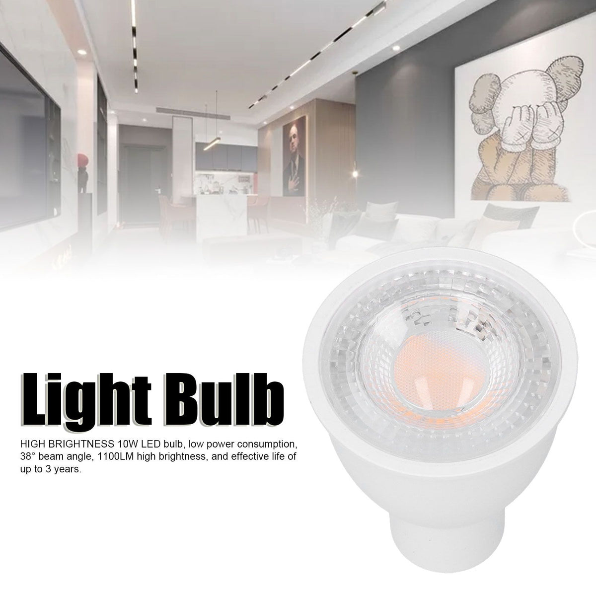 10W GU10 LED Light Bulb 1100LM Spotlight Bulb Home Embedded Lighting for Living Room Exhibition Hall 100‑265VWarm Light