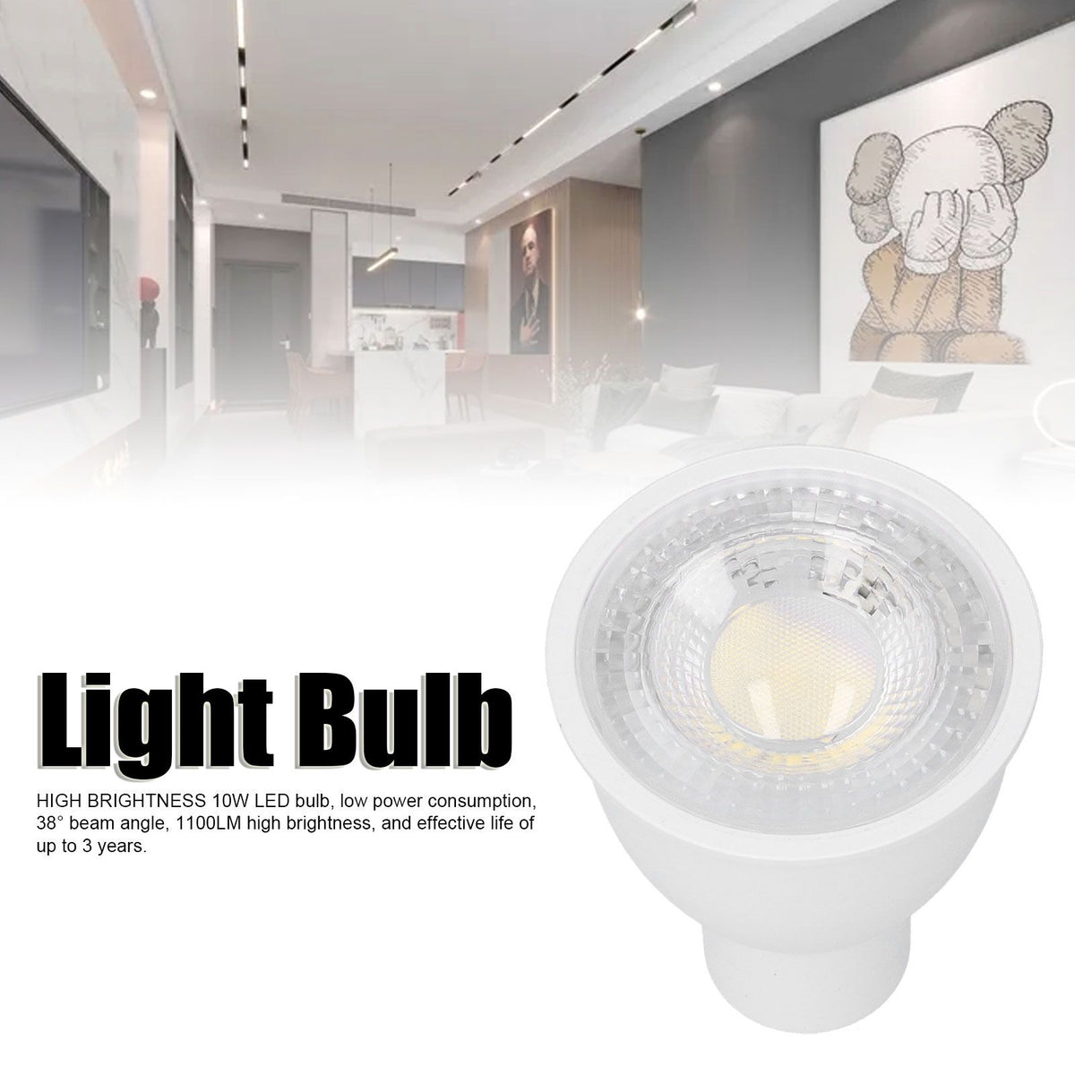 10W GU10 LED Light Bulb 1100LM Spotlight Bulb Home Embedded Lighting for Living Room Exhibition Hall 100‑265VWhite Light