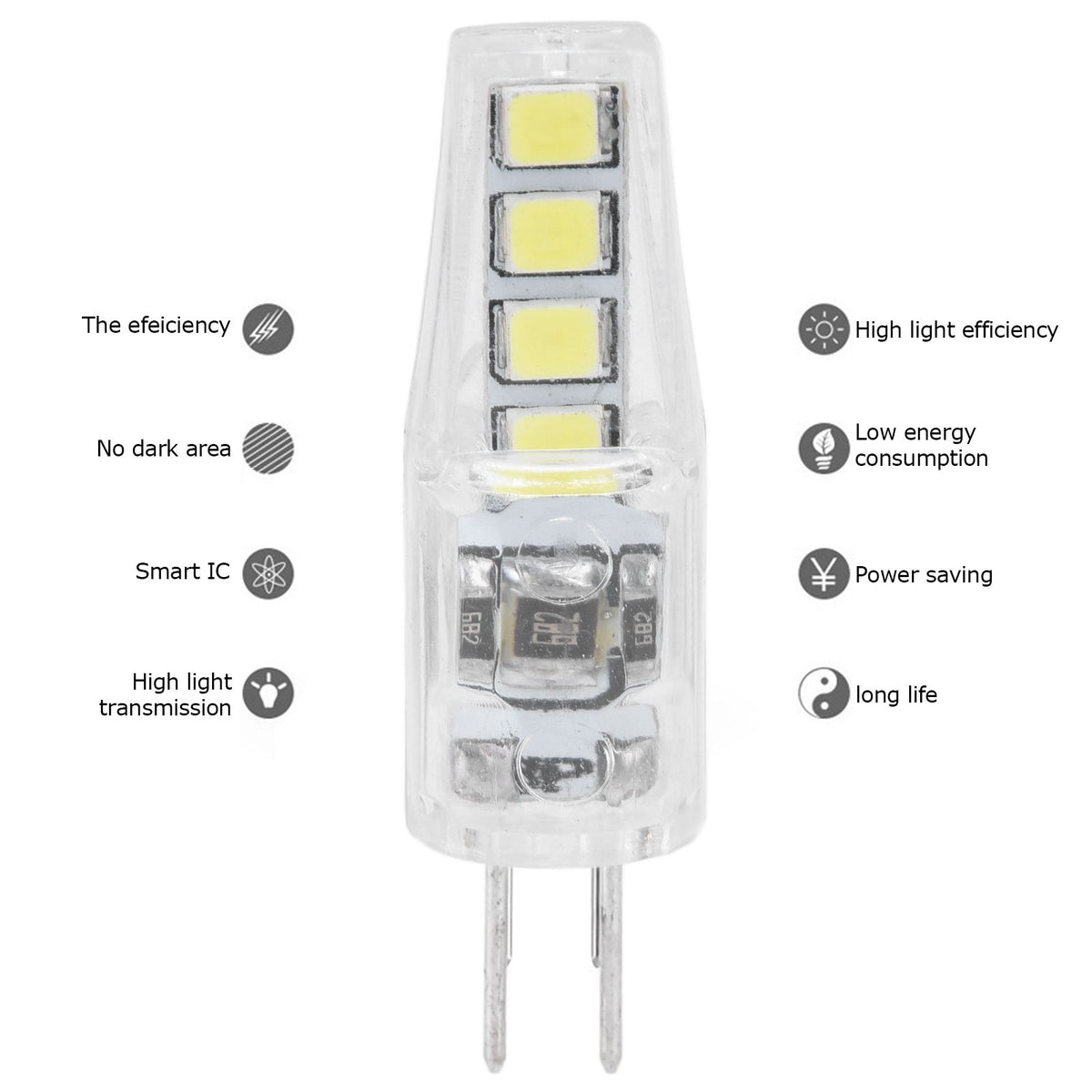 10Pcs G4 8LED Light 2835 Lamp Chips 2W 360 Angle PC Lamp Bulb for Home Office 220VWhite Light