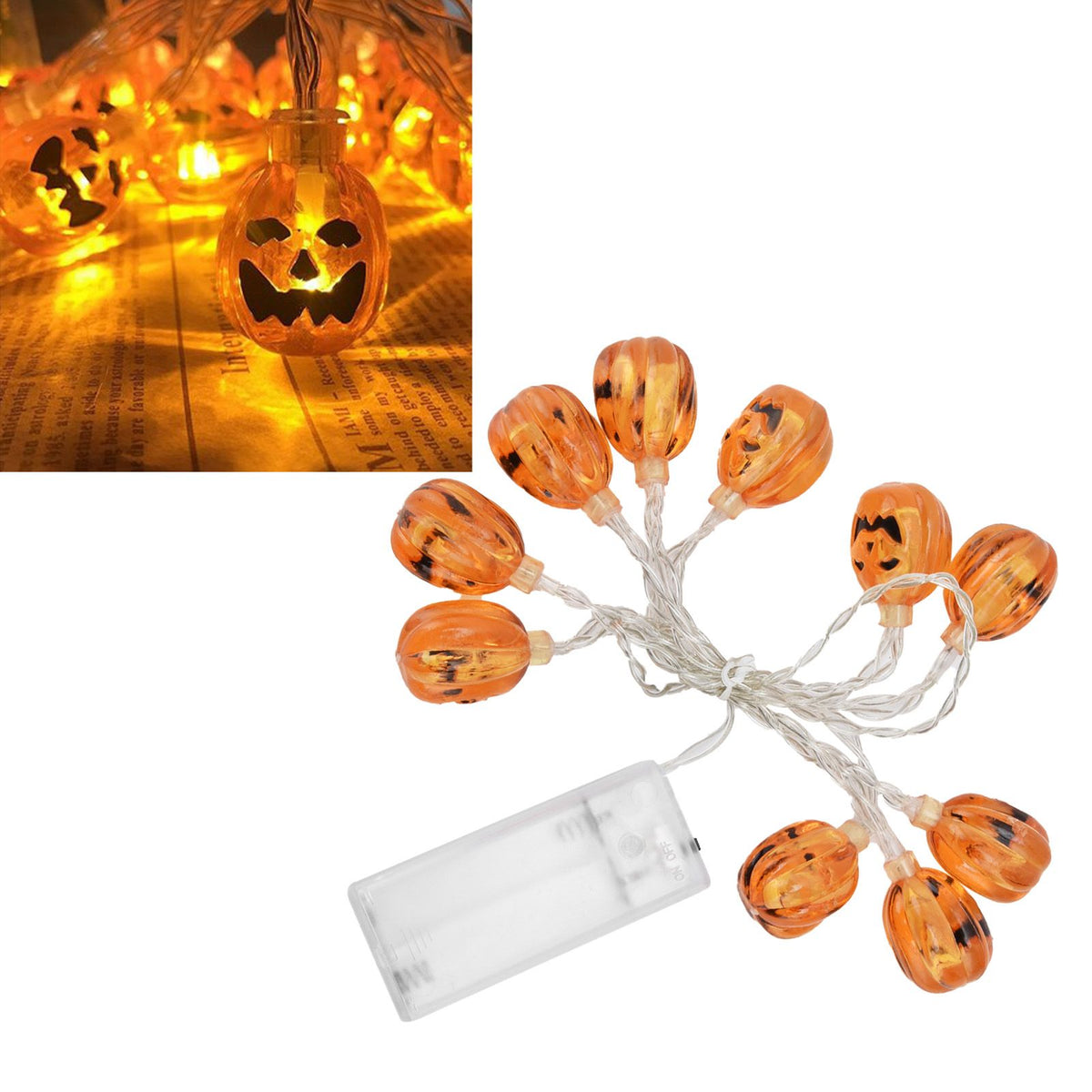 10LED Pumpkin String Lights Battery Operated Halloween Decorative Lamp for Home Yard Festival Party