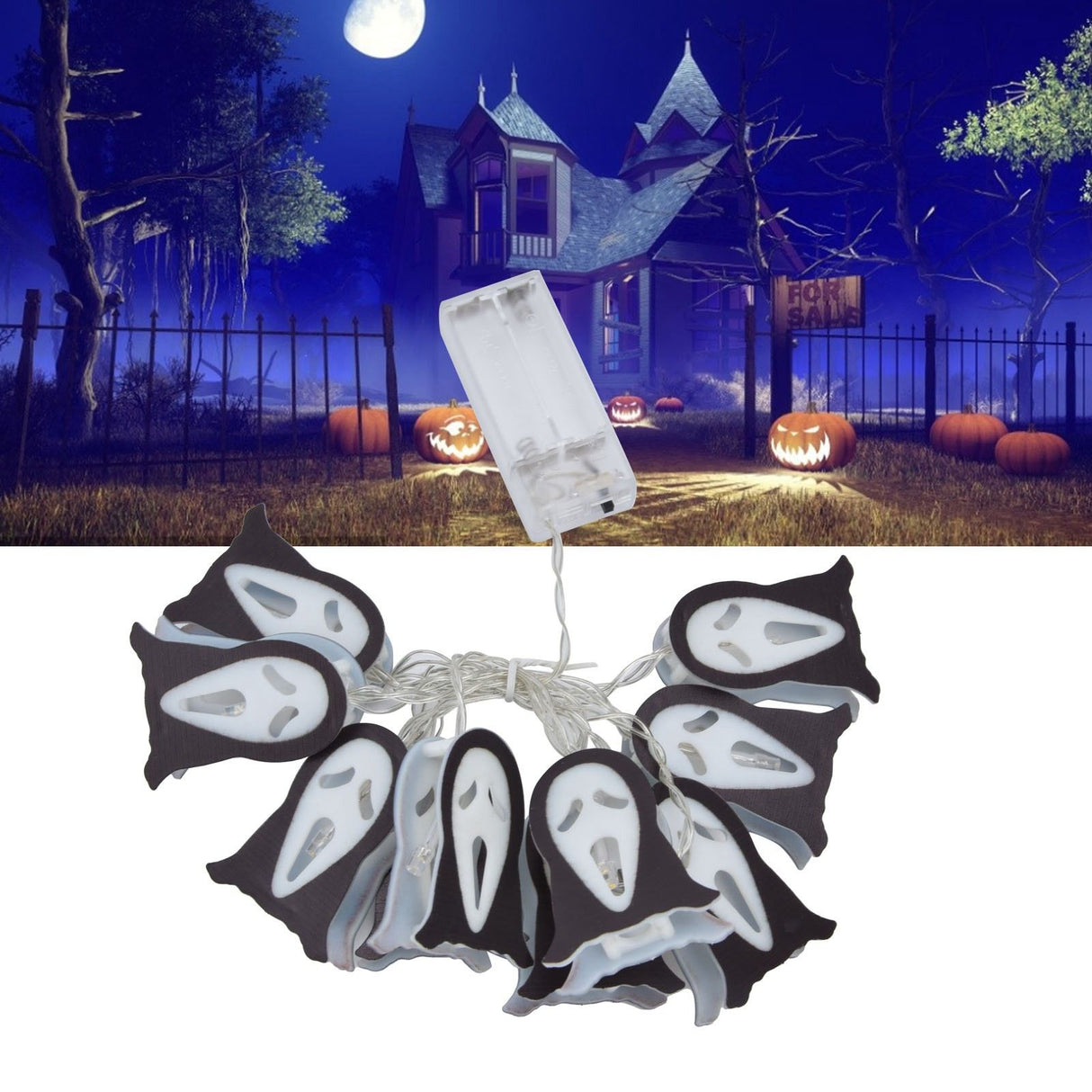 Halloween Ghosts String Lights 10LED String Light for Outdoor Indoor Holiday Decoration Battery Operated